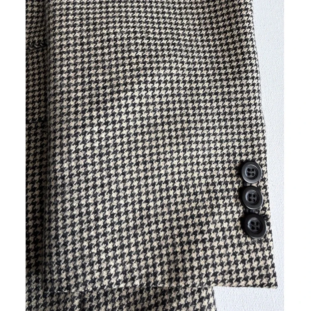 Tom Tailor Mens 36R Lambswool Houndstooth Blazer Brown Black 3 Button Sport Coat